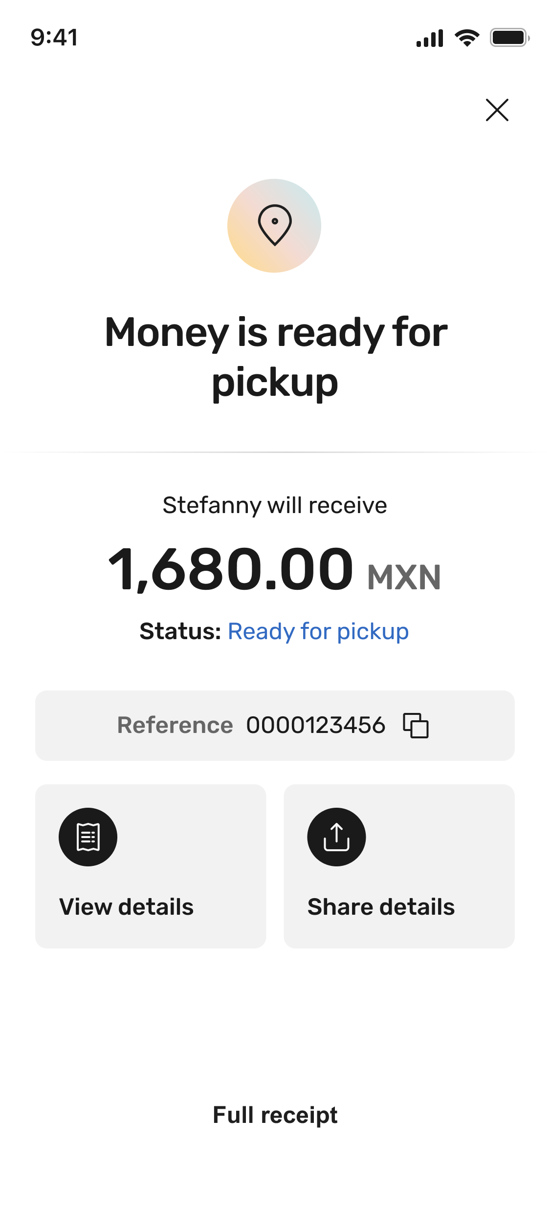 MoneyGram Receiver App pickup confirmation
